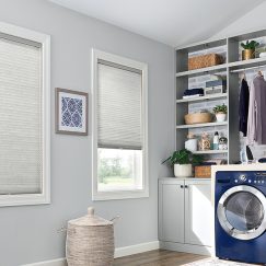 cellularblindsLaundryRoom 2 1/2" Premium Faux Wood Blind with Cordless Lift/Wand Tilt: Sienna 7685 with 3" Majestic Valance